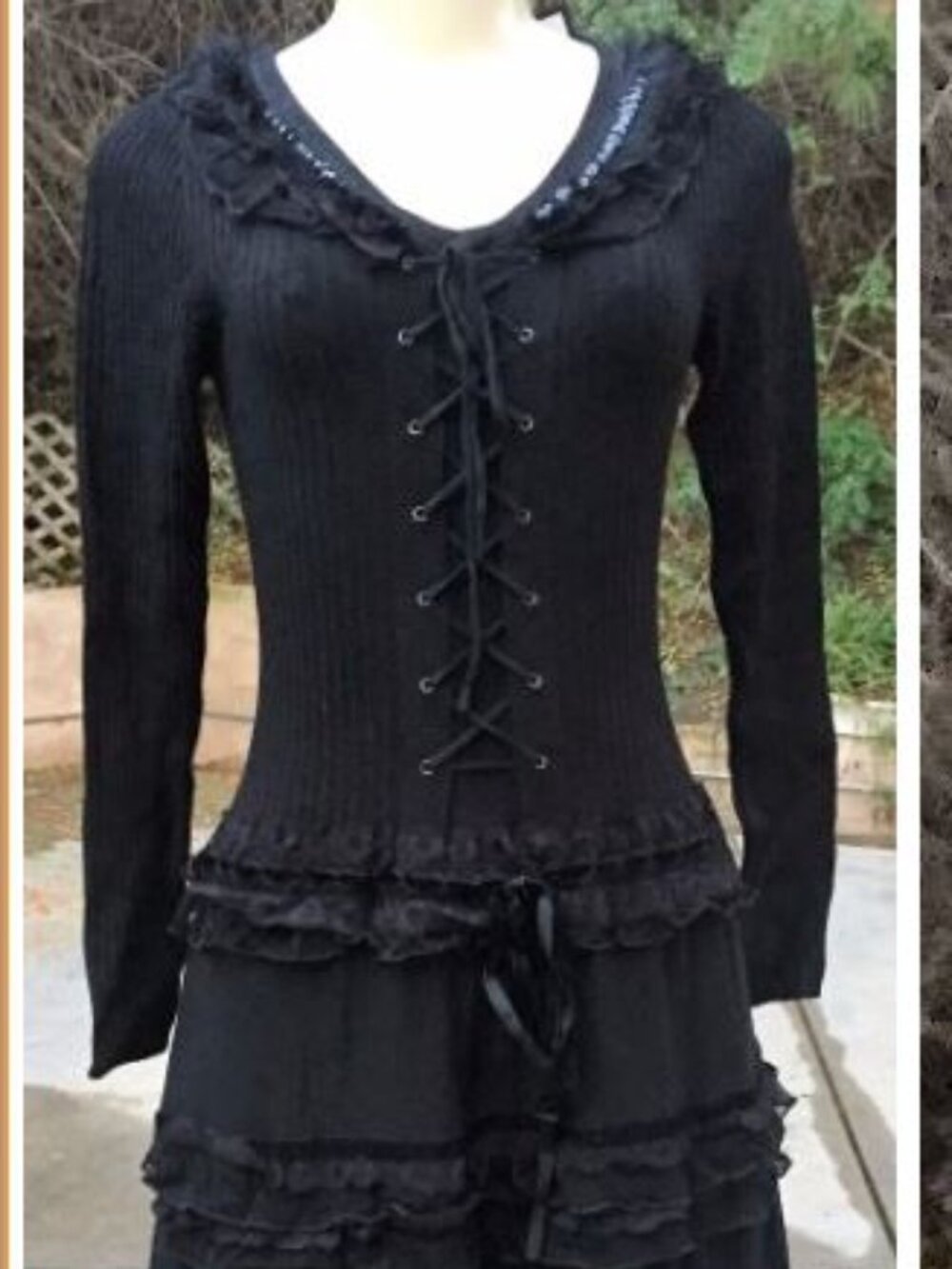 Black multi texture ruffled long sleeve dress